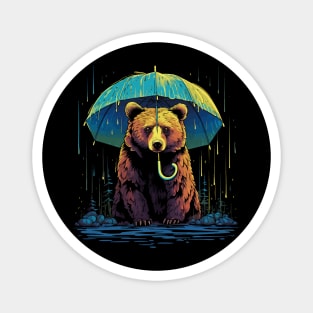 Grizzly Bear Rainy Day With Umbrella Magnet